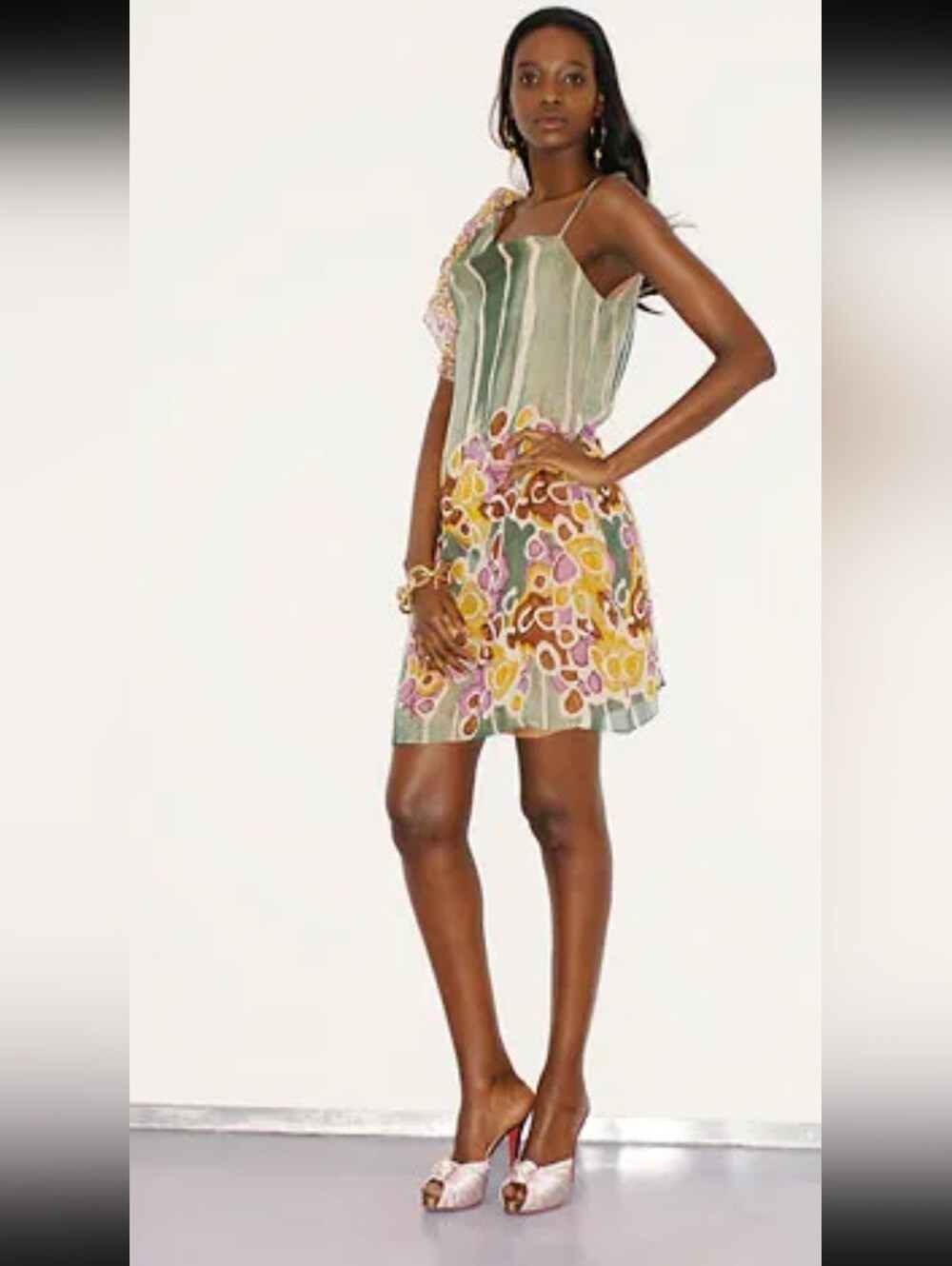 Diane Von Furstenberg Green Floral-Print Slip Dress